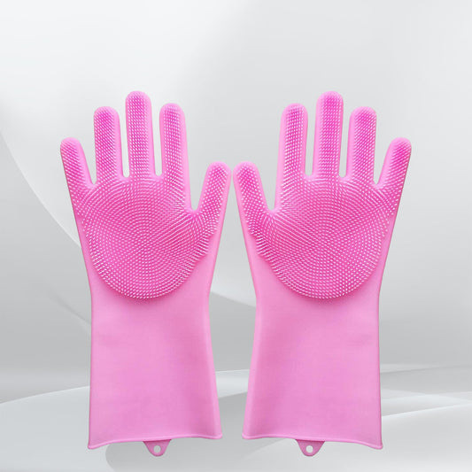 Dishwashing Silicon Gloves with Scrubber