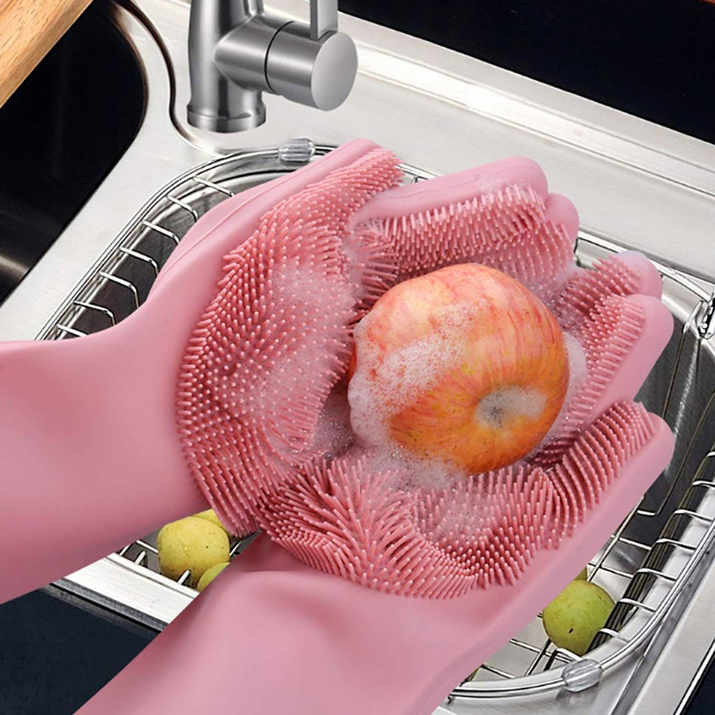 Dishwashing Silicon Gloves with Scrubber